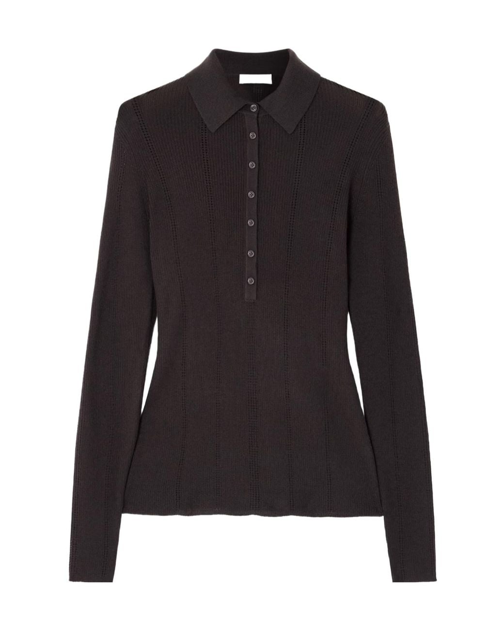 Gabriela Hearst Black Long-Sleeved Knit Polo Shirt
