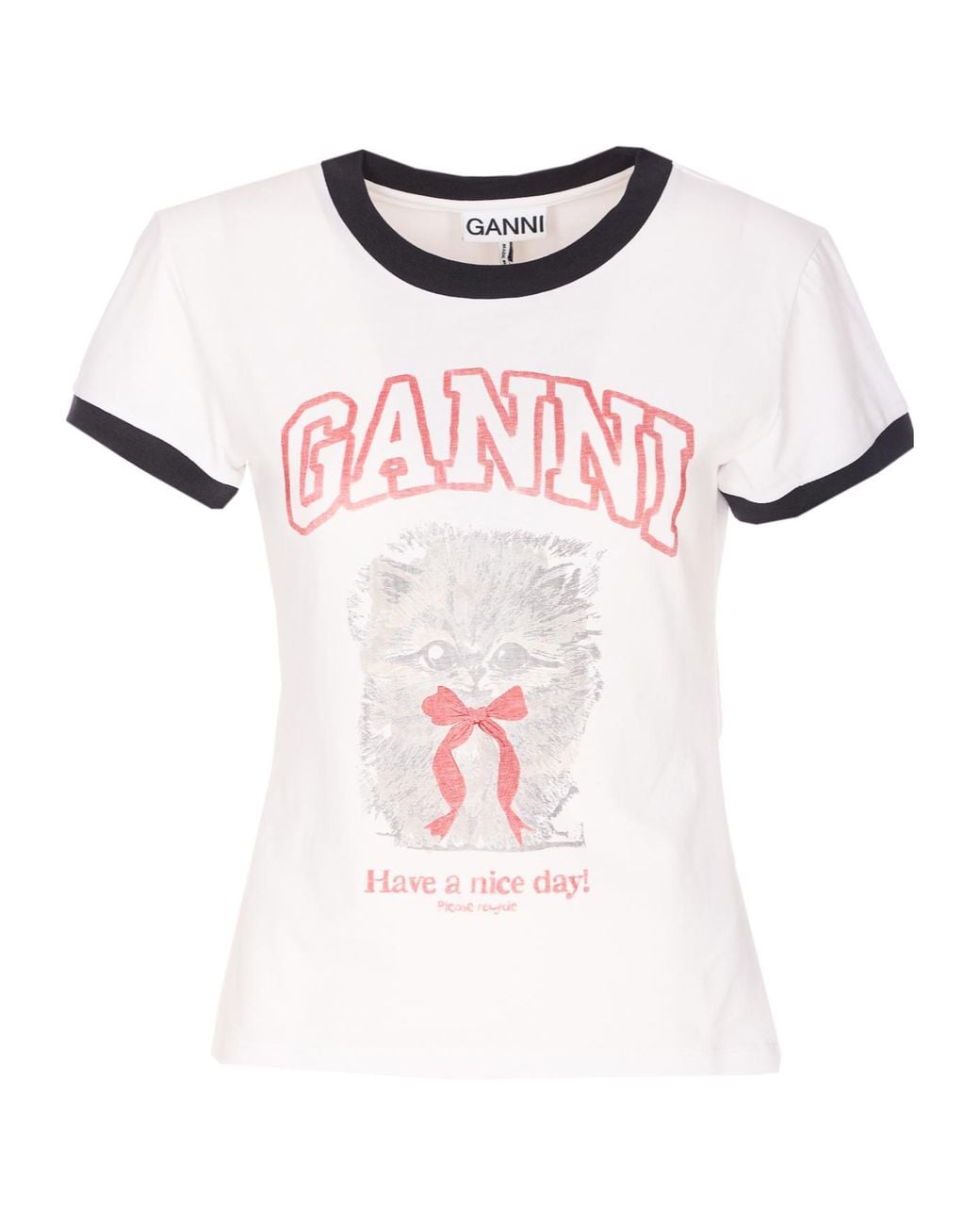 Ganni White Cropped Kitty T-Shirt