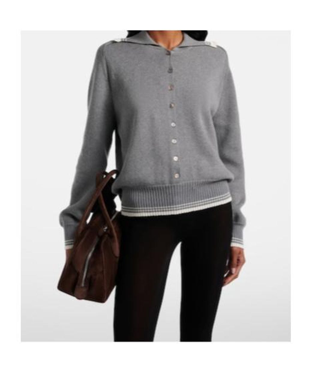 Magda Butrym Gray Crochet-Trimmed Cotton And Cashmere Polo Sweater