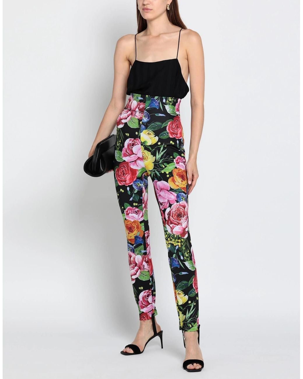 Dolce & Gabbana Black Floral Print Casual Pants