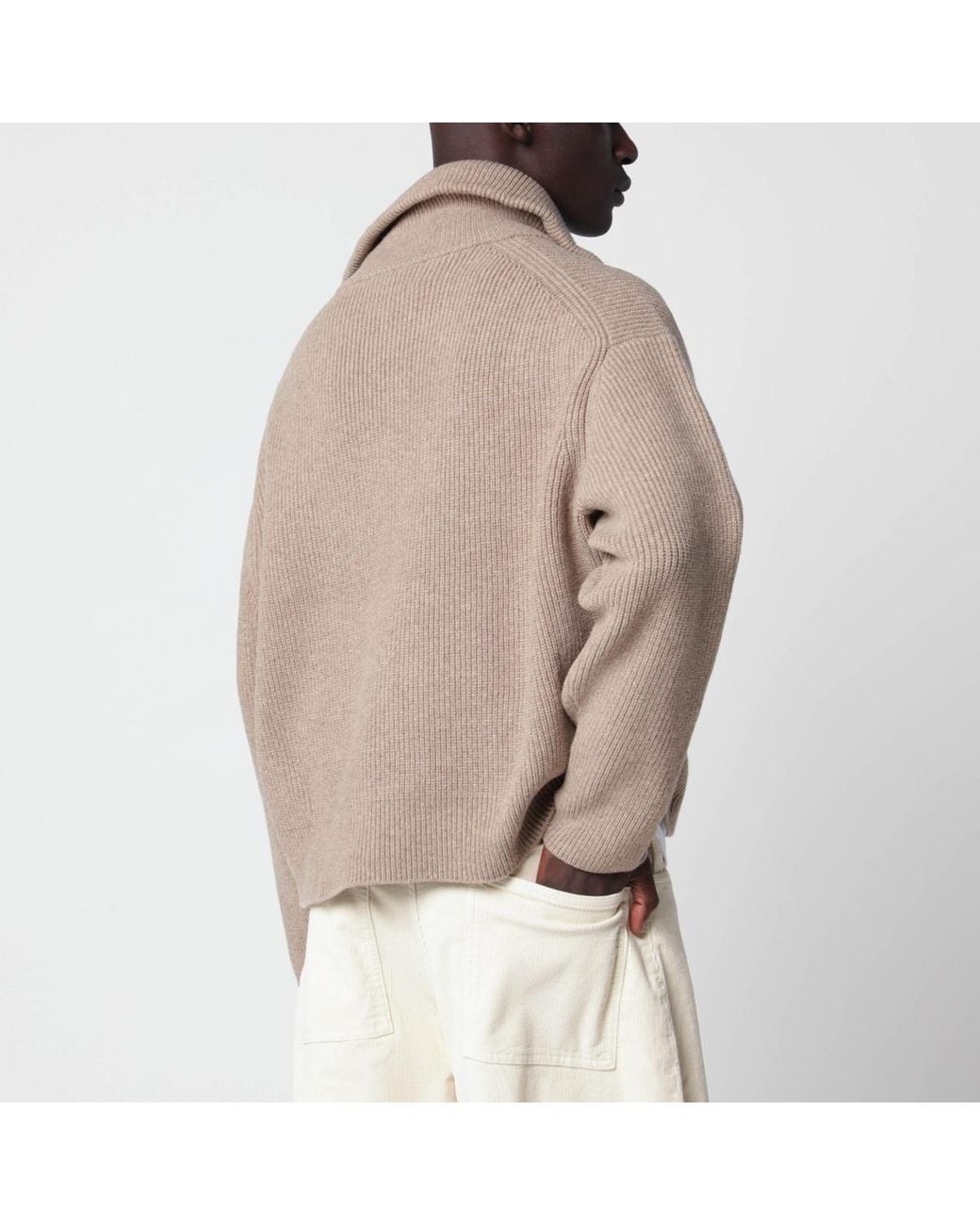 Studio Nicholson Natural Ribbed-Knit Zip-Up Cardigan for men