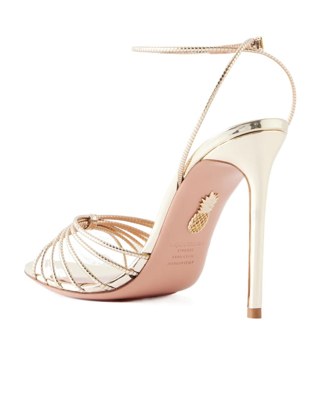 Aquazzura White Anima 105 Mirrored Metallic Leather Sandals
