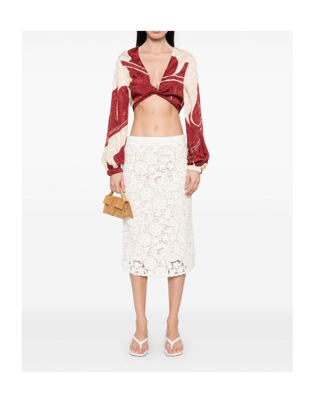 P.A.R.O.S.H. White Floral Embroidered Midi Skirt