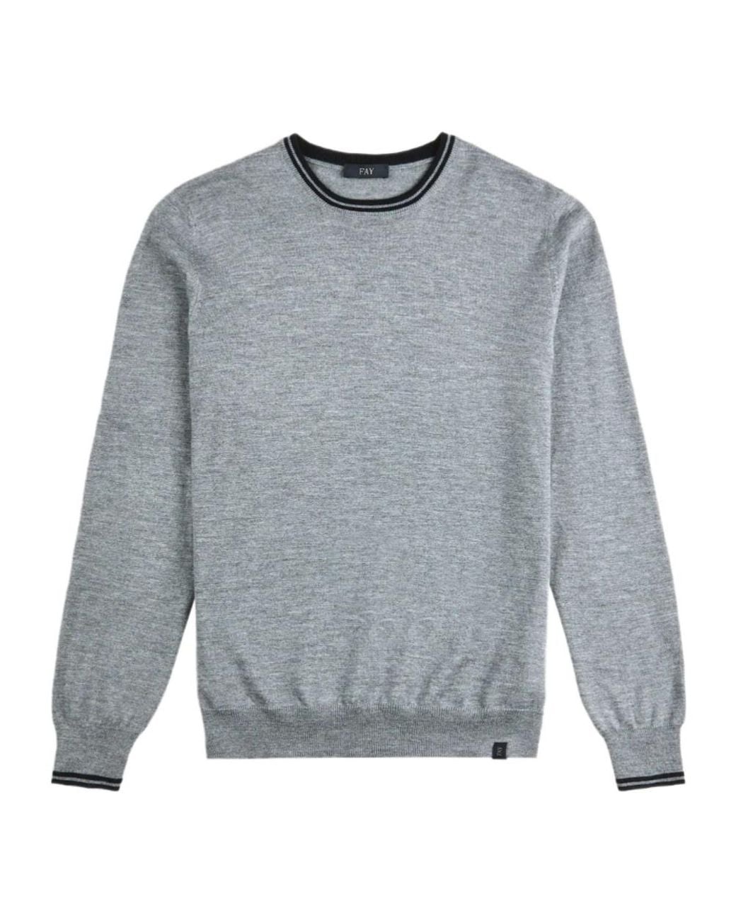 Fay Gray Contrast Trim Crew Neck Knitted Sweater for men