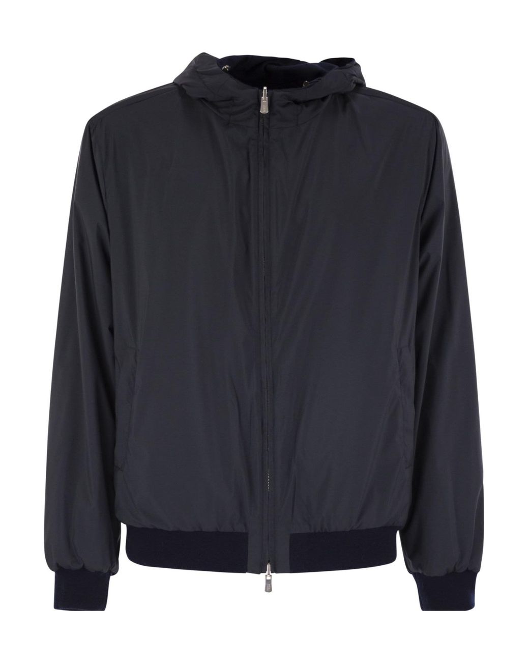 Fedeli Blue Reversible Hooded Bomber Jacket for men