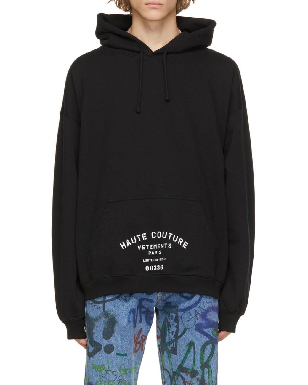 Vetements Black Logo-Print Pocket Hoodie for men