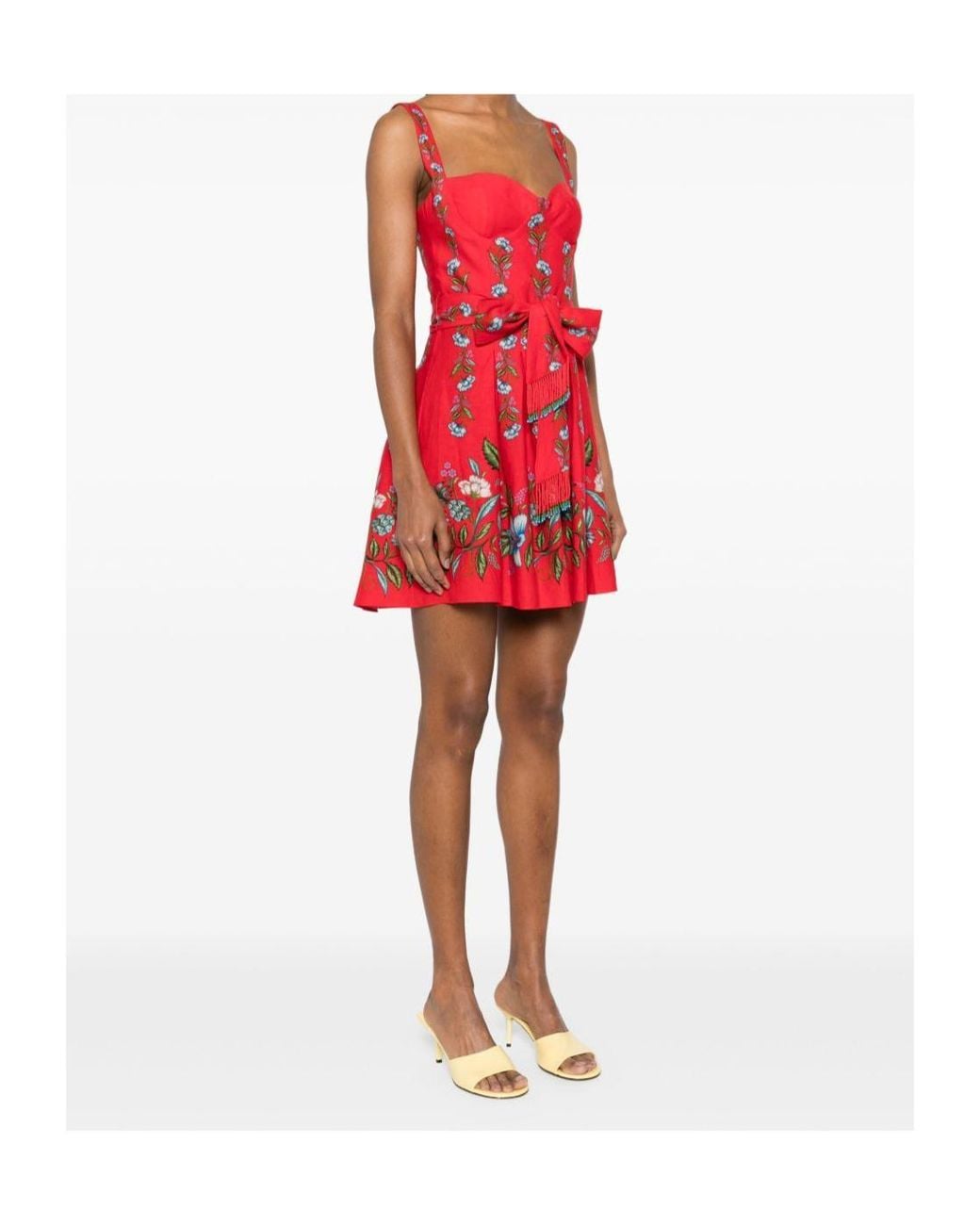 Farm Rio Red Sleeveless Drawstring Mini Dress