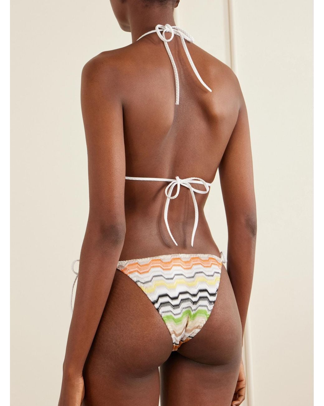 Missoni White Mare Striped Metallic Crochet-Knit Triangle Bikini