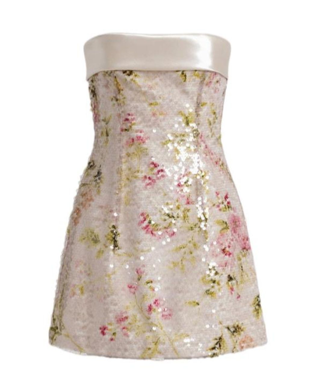 Alberta Ferretti Natural Printed Sequin-Embellished Strapless Mini Dress