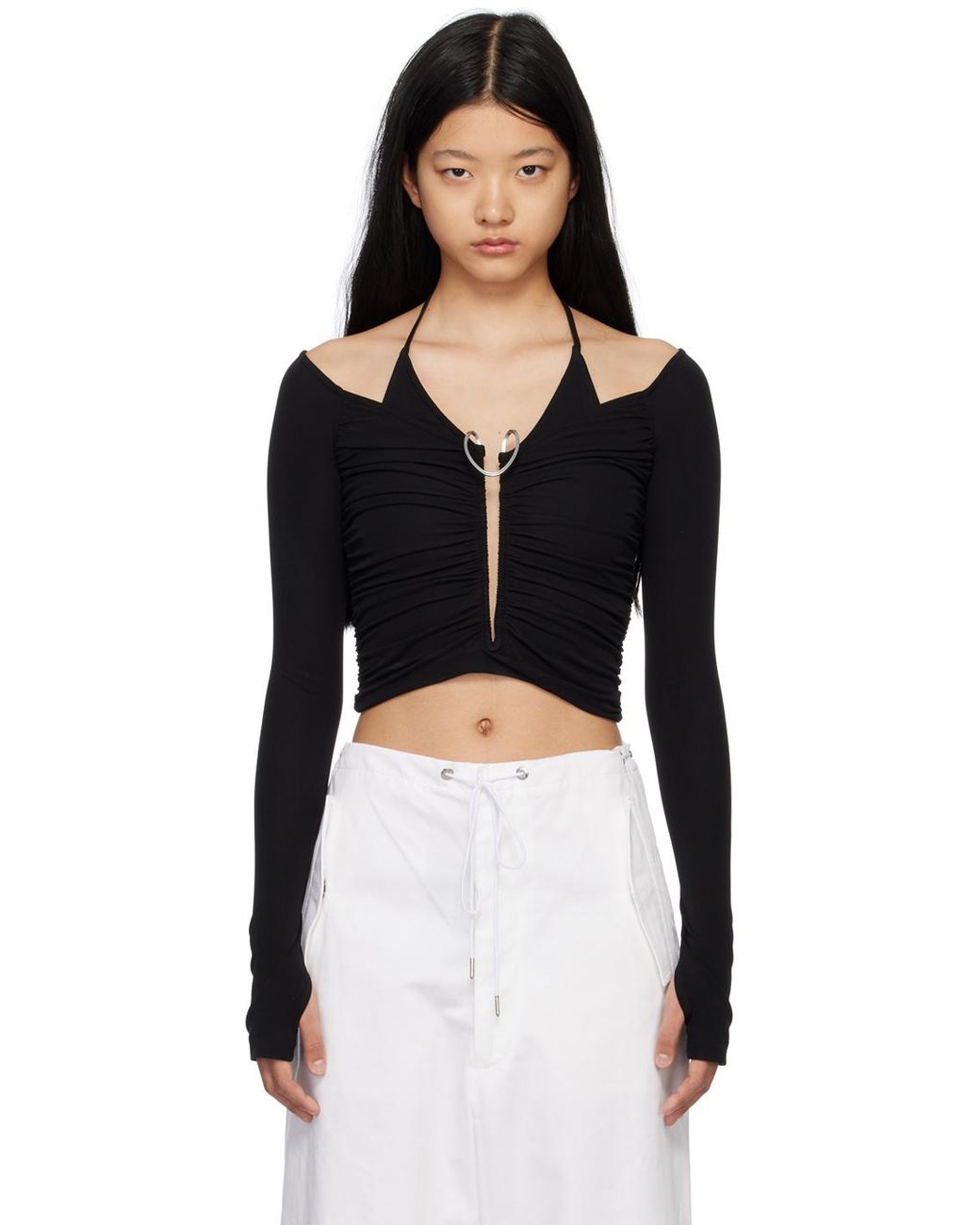 Dion Lee Black Mobius Layered Long-Sleeve Top