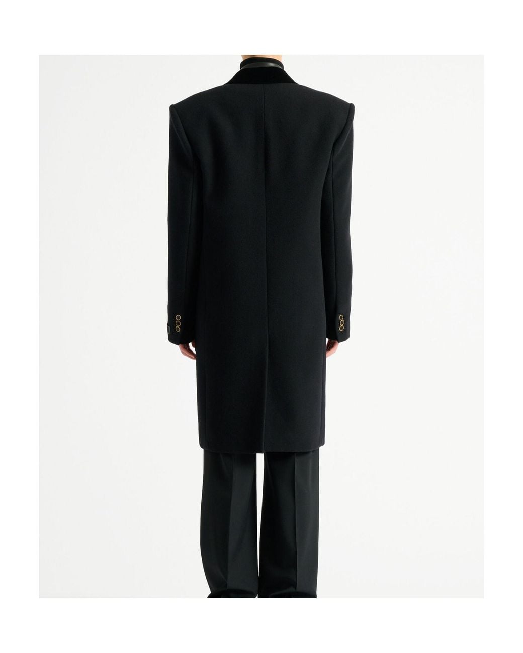 Balmain Black Long Wool And Velvet Coat for men