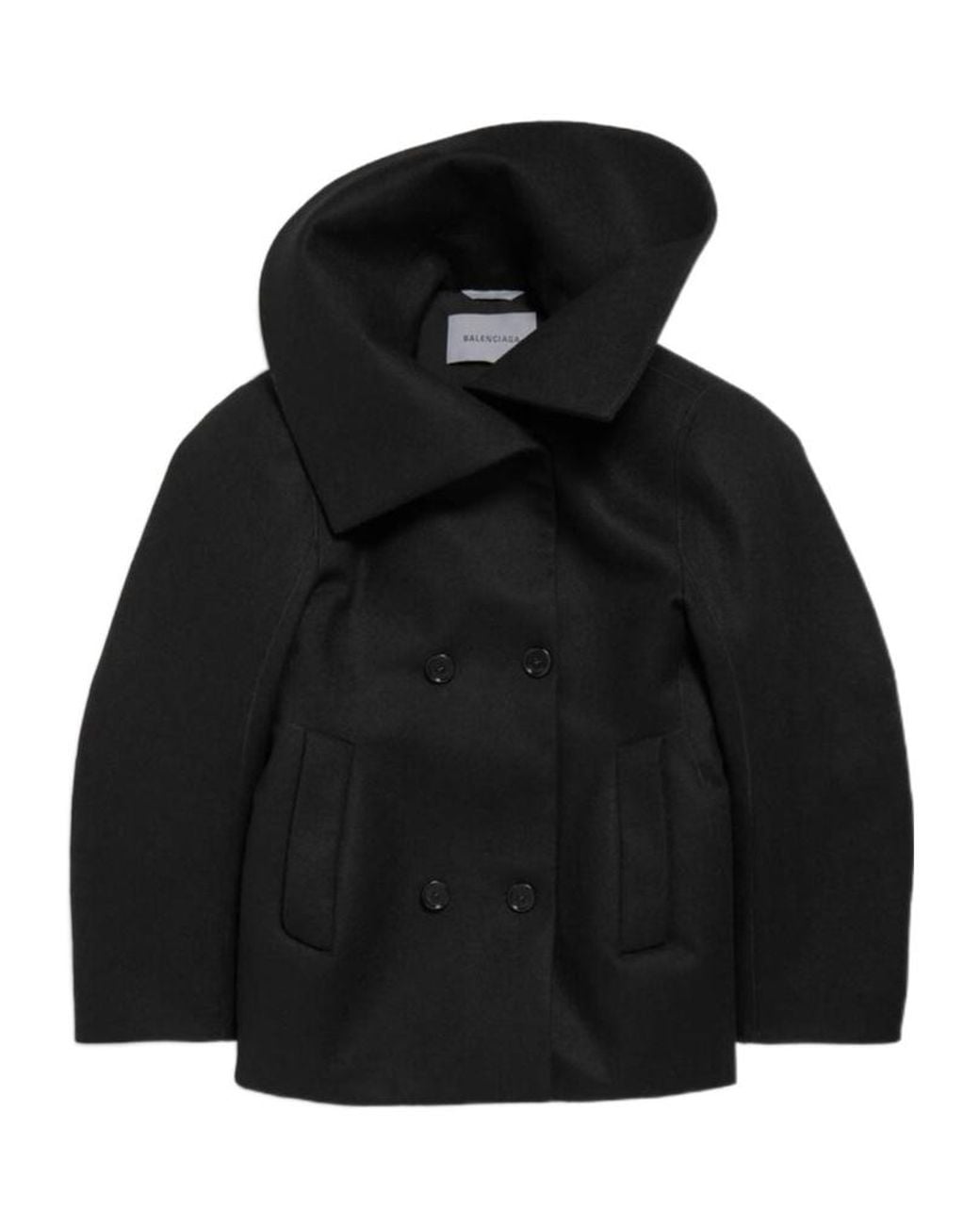 Balenciaga Black Asymmetrical Neck Caban Coat