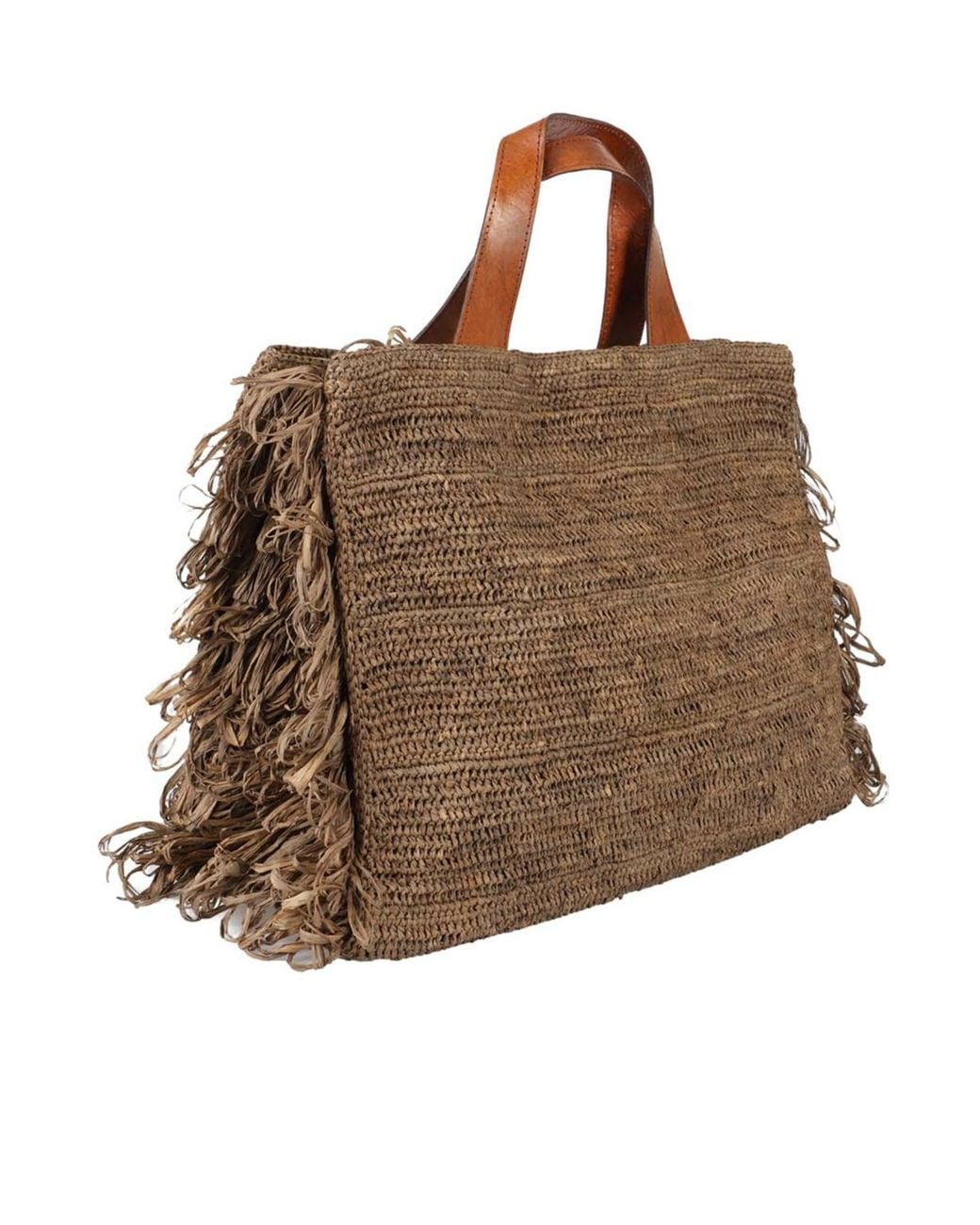 IBELIV Brown Onja Woven Fringed Tote Bag