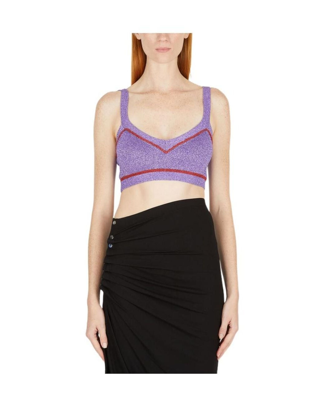 Rabanne Purple Metallic Knit Cropped Top