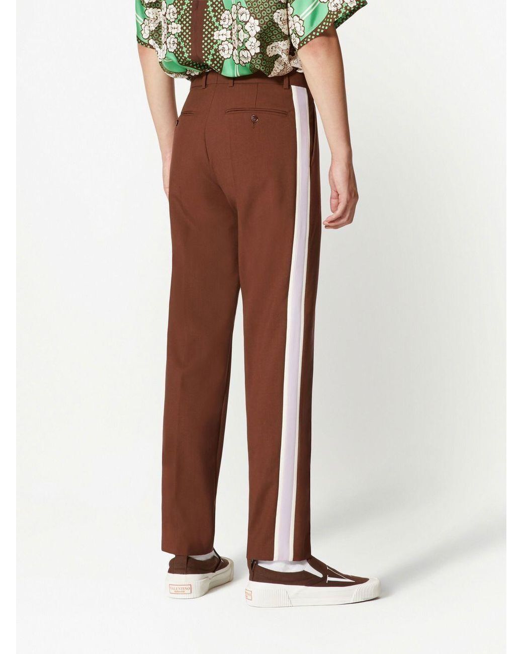 Valentino Brown Side-Stripe Straight Leg Trousers for men