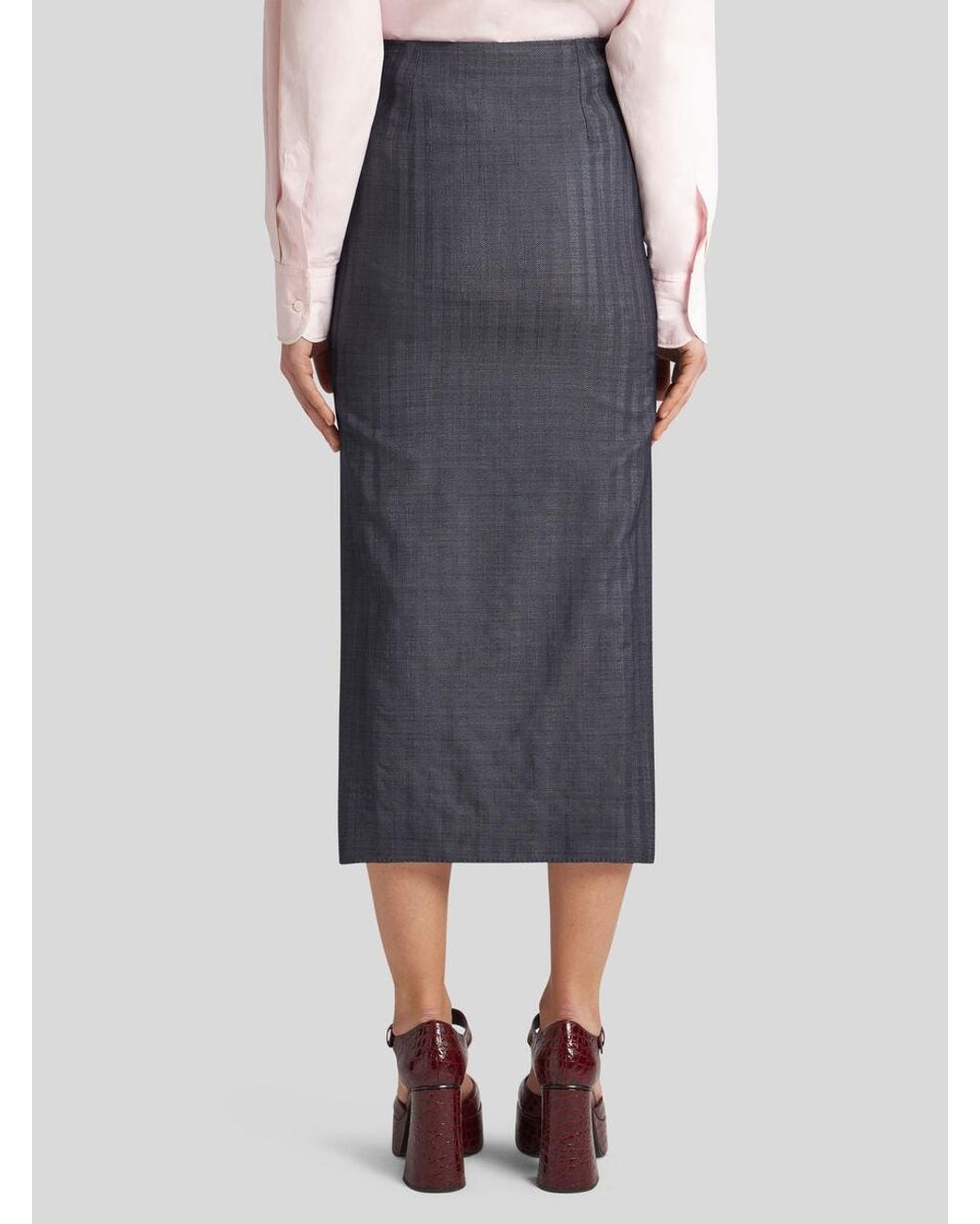 Etro Blue High-Waist Striped Midi Pencil Skirt