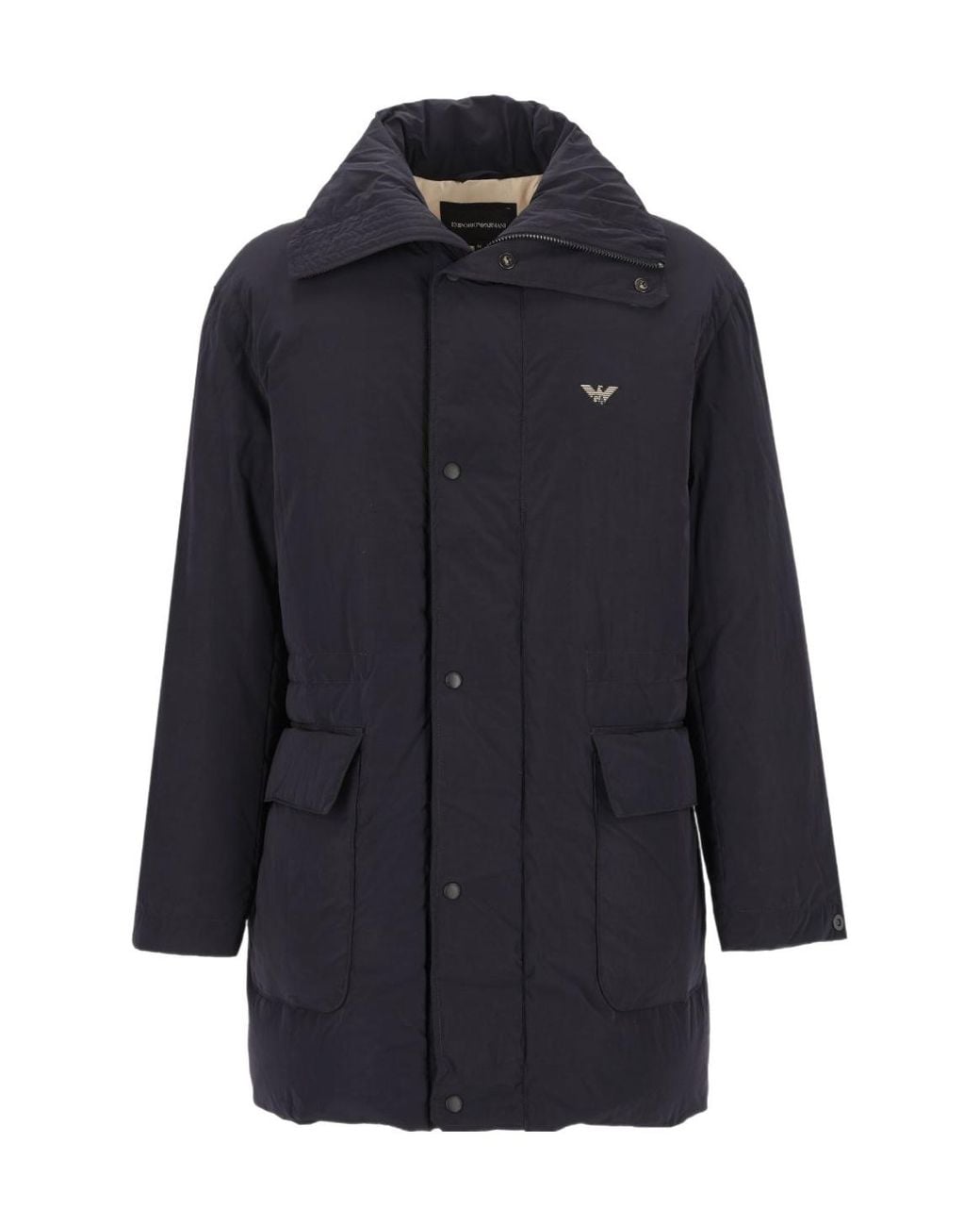 Emporio Armani Blue Hooded Logo Parka Coat for men