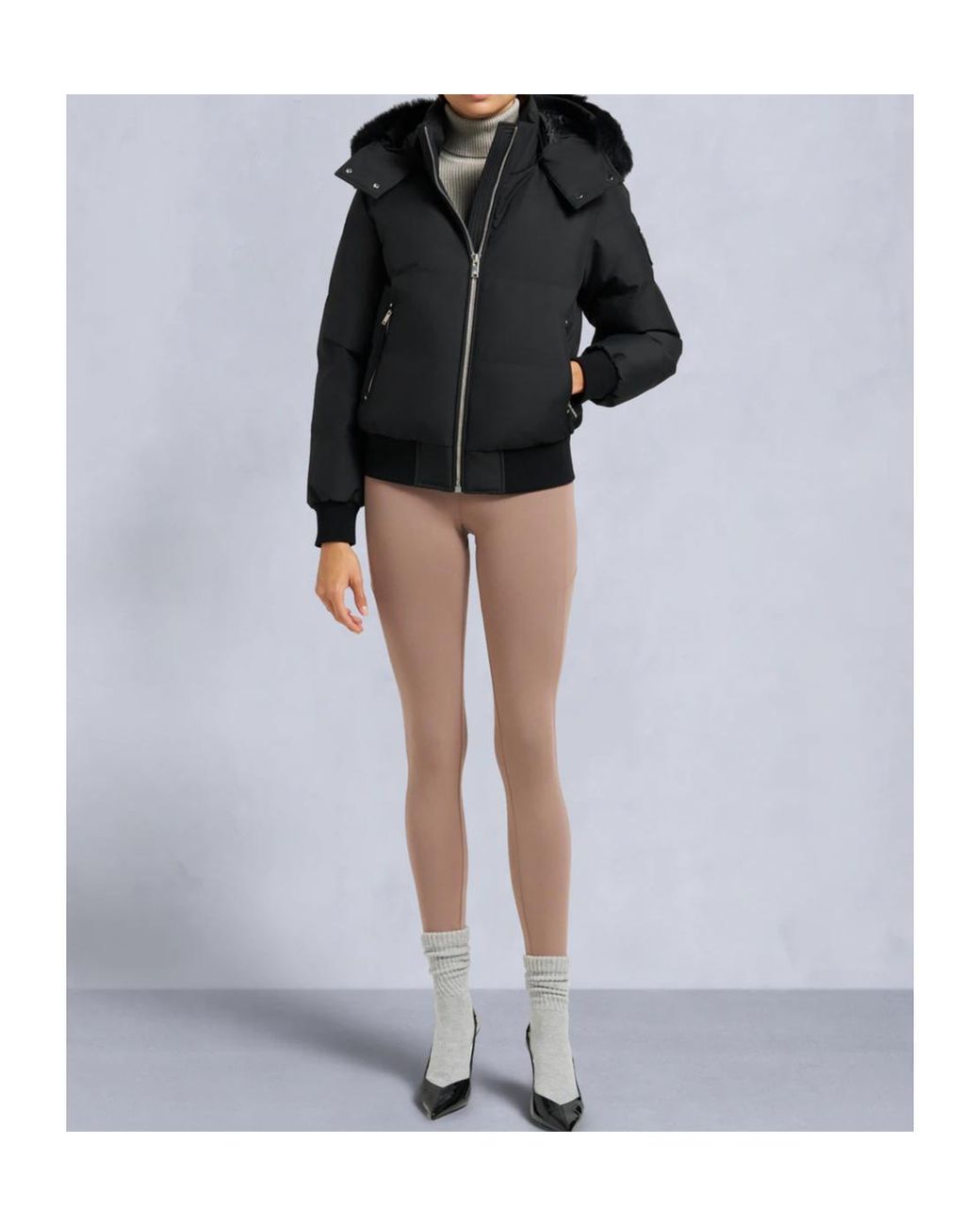Moose Knuckles Black Cloud Shearling Bomber Jacket