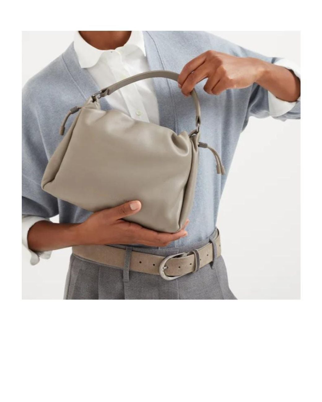 Brunello Cucinelli Gray Embellished Soft Pouch Bag
