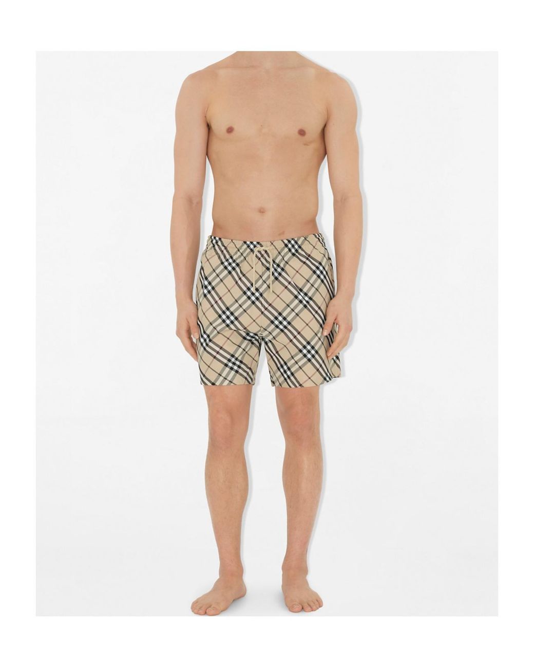 Burberry White Checked Swim Shorts for men