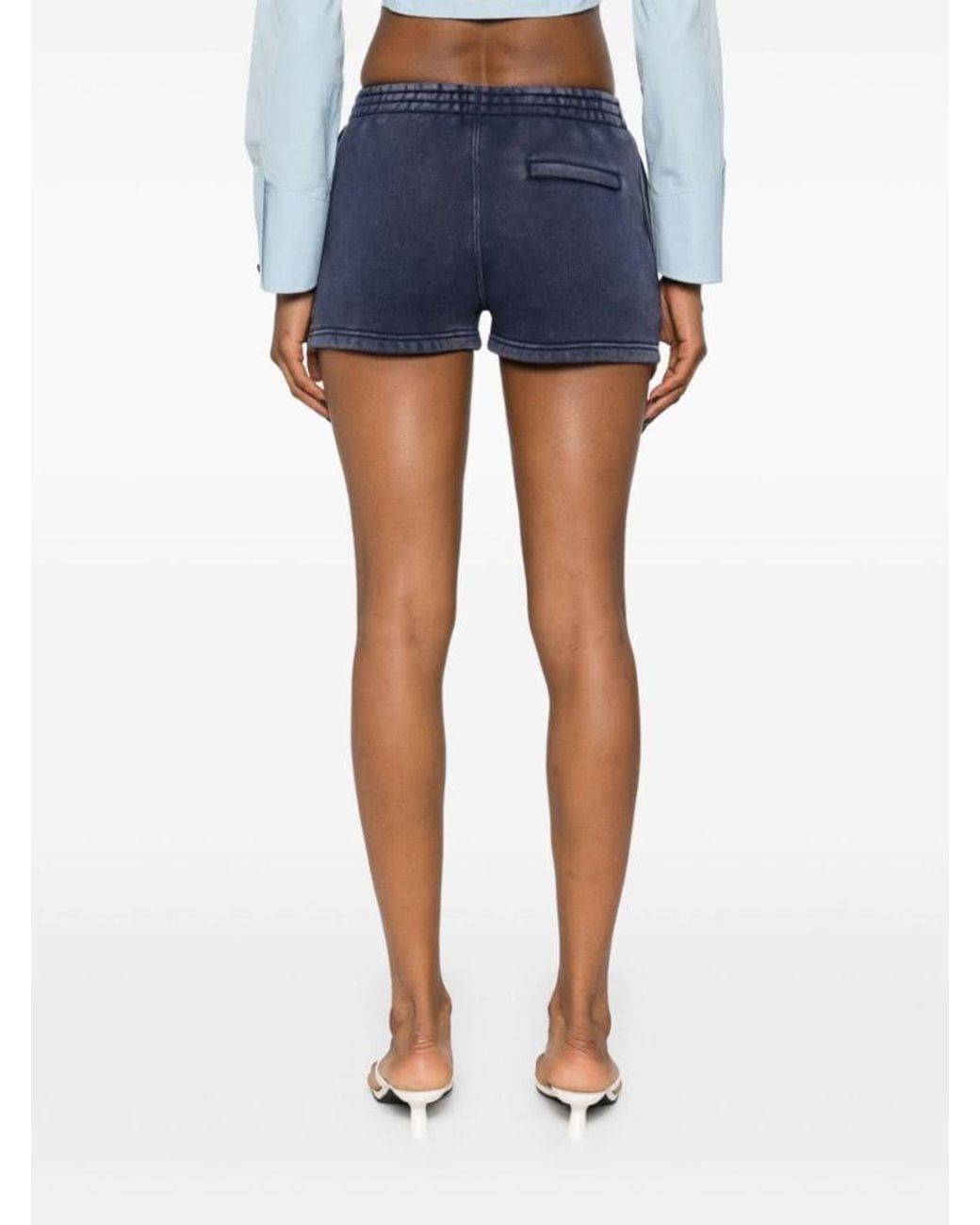 T By Alexander Wang Blue Embossed-Logo Track Shorts
