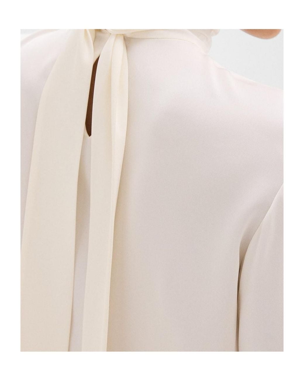 Theory White Tie-Neck Relaxed Long-Sleeved Top