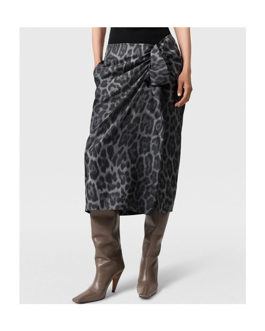 Stella McCartney Gray Knotted Asymmetric Leopard Midi Skirt