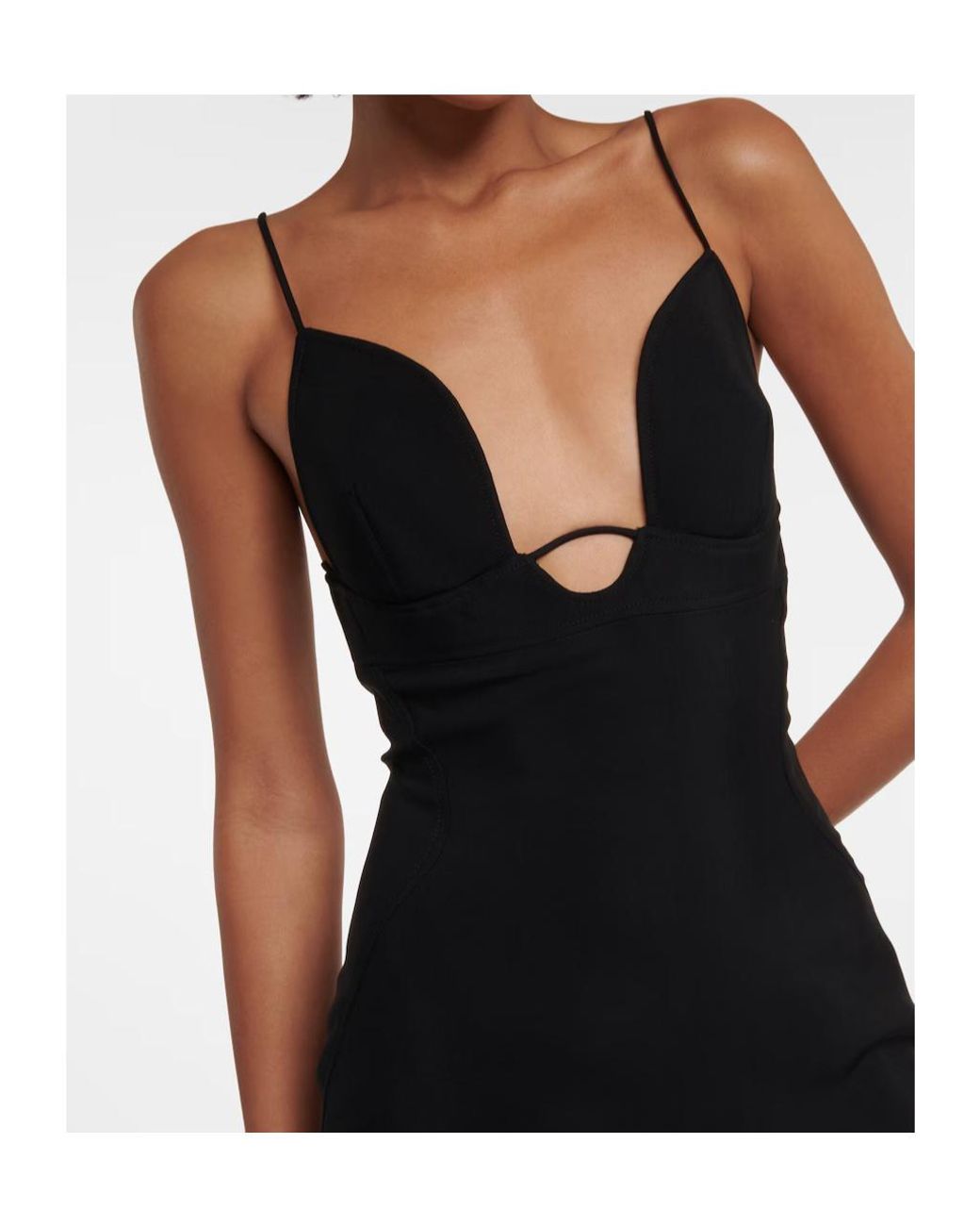 Mugler Black Sewn Off-The-Shoulder Dress