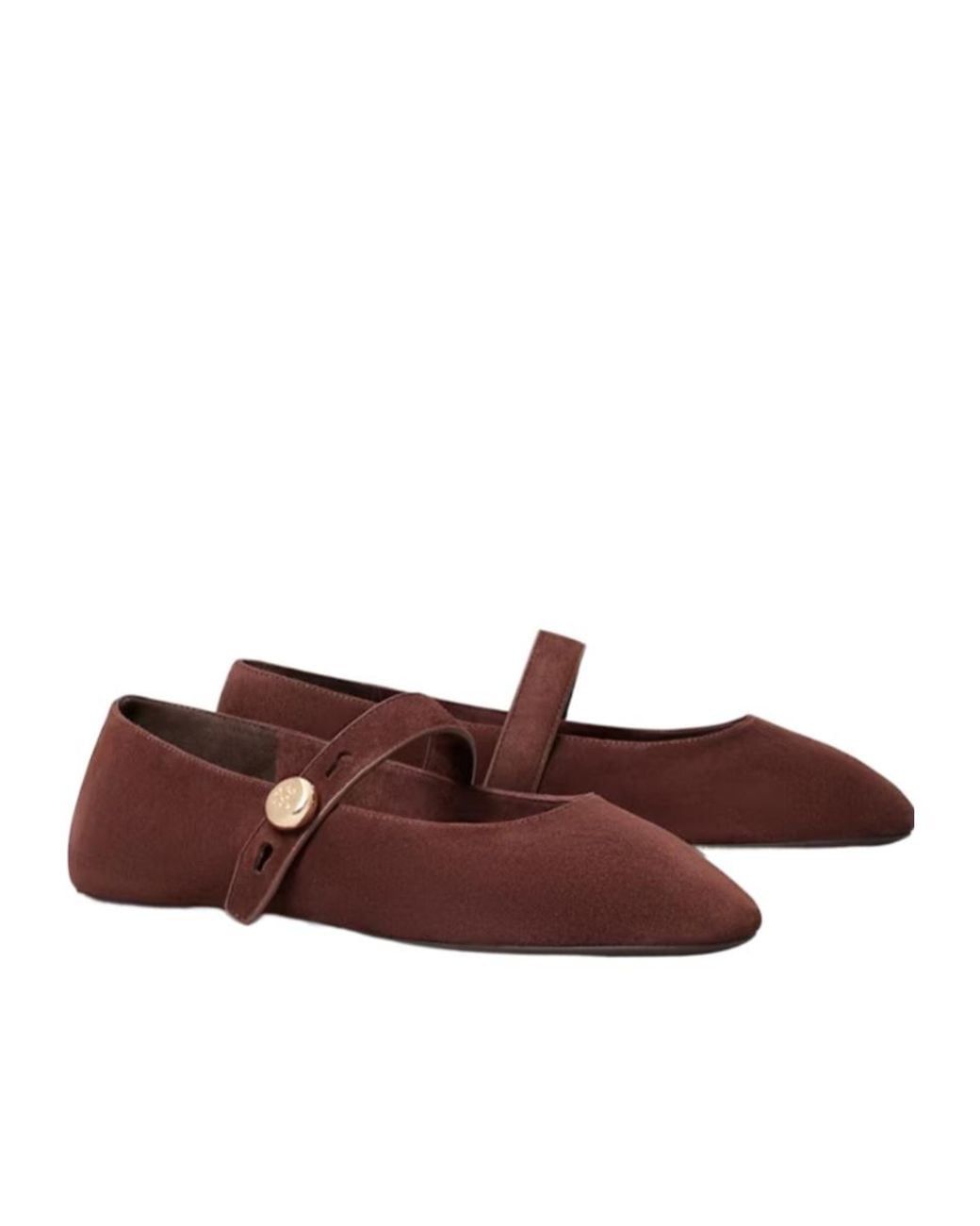 Tory Burch Brown Suede Logo-Button Ballet Flats