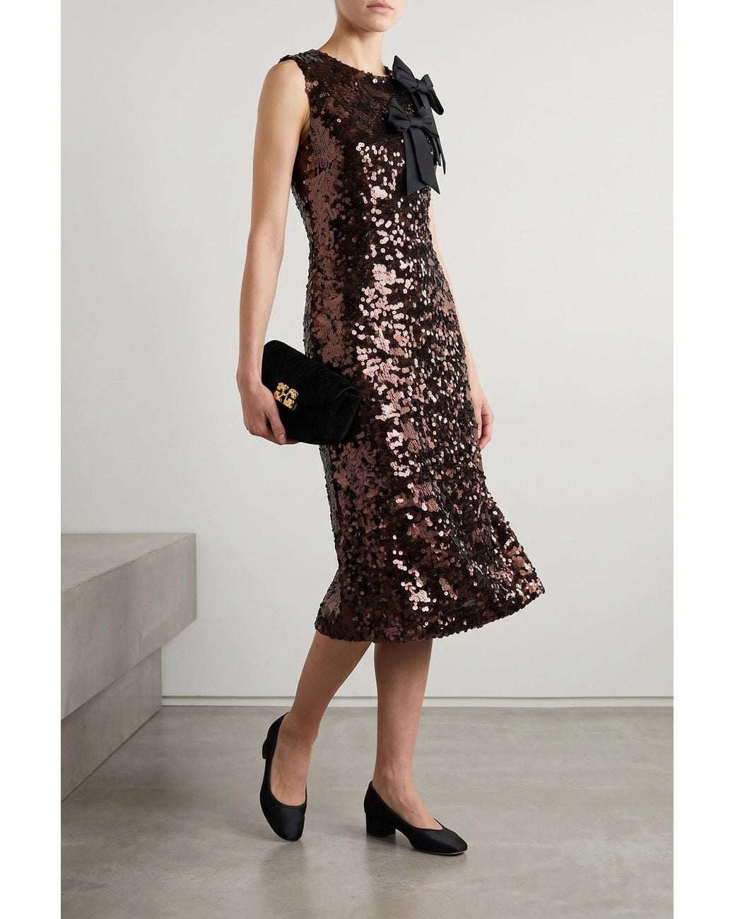 Ganni Brown Velvet Sequins Straight Midi Dress