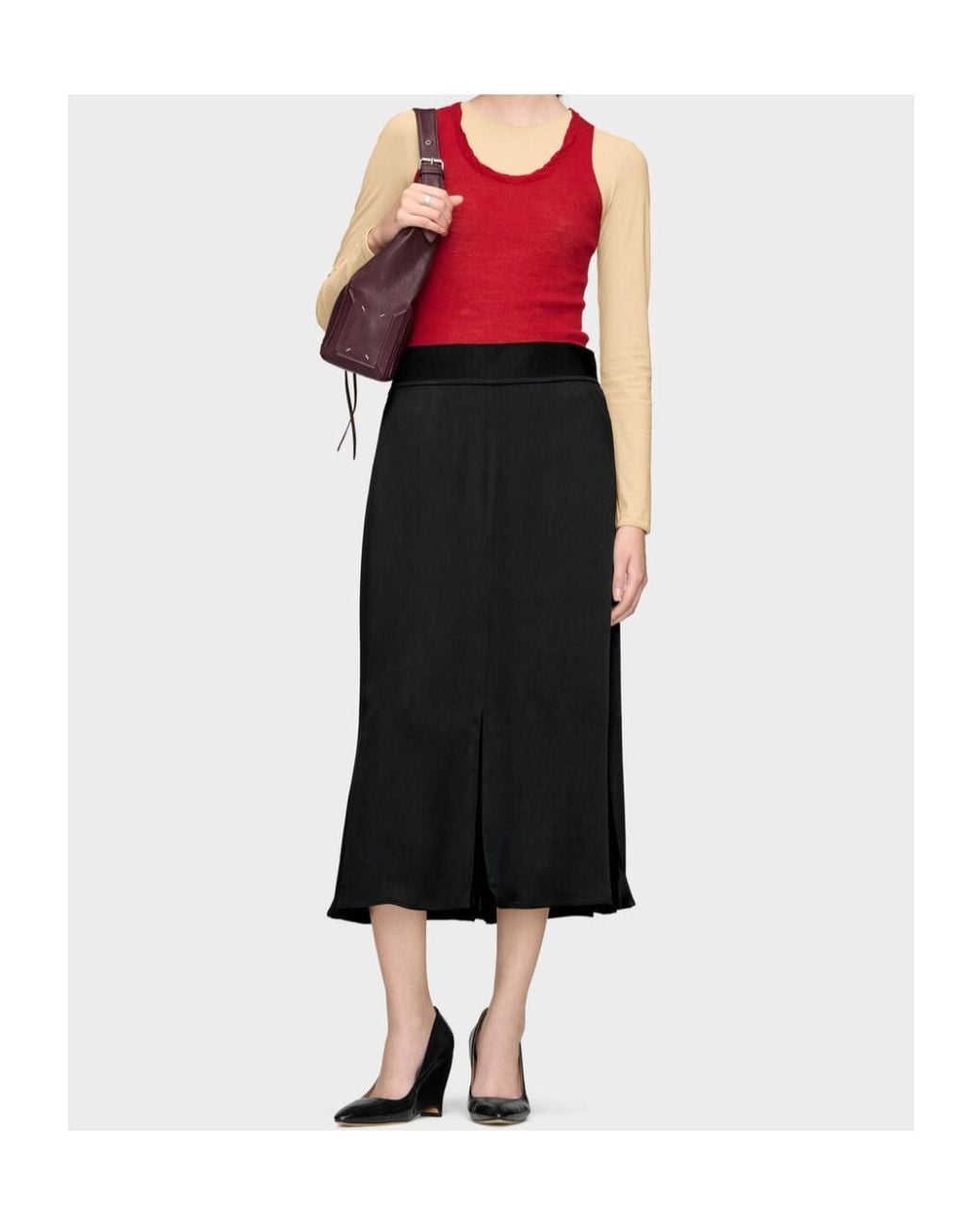 Maison Margiela Black Washed Silk Satin Midi Skirt