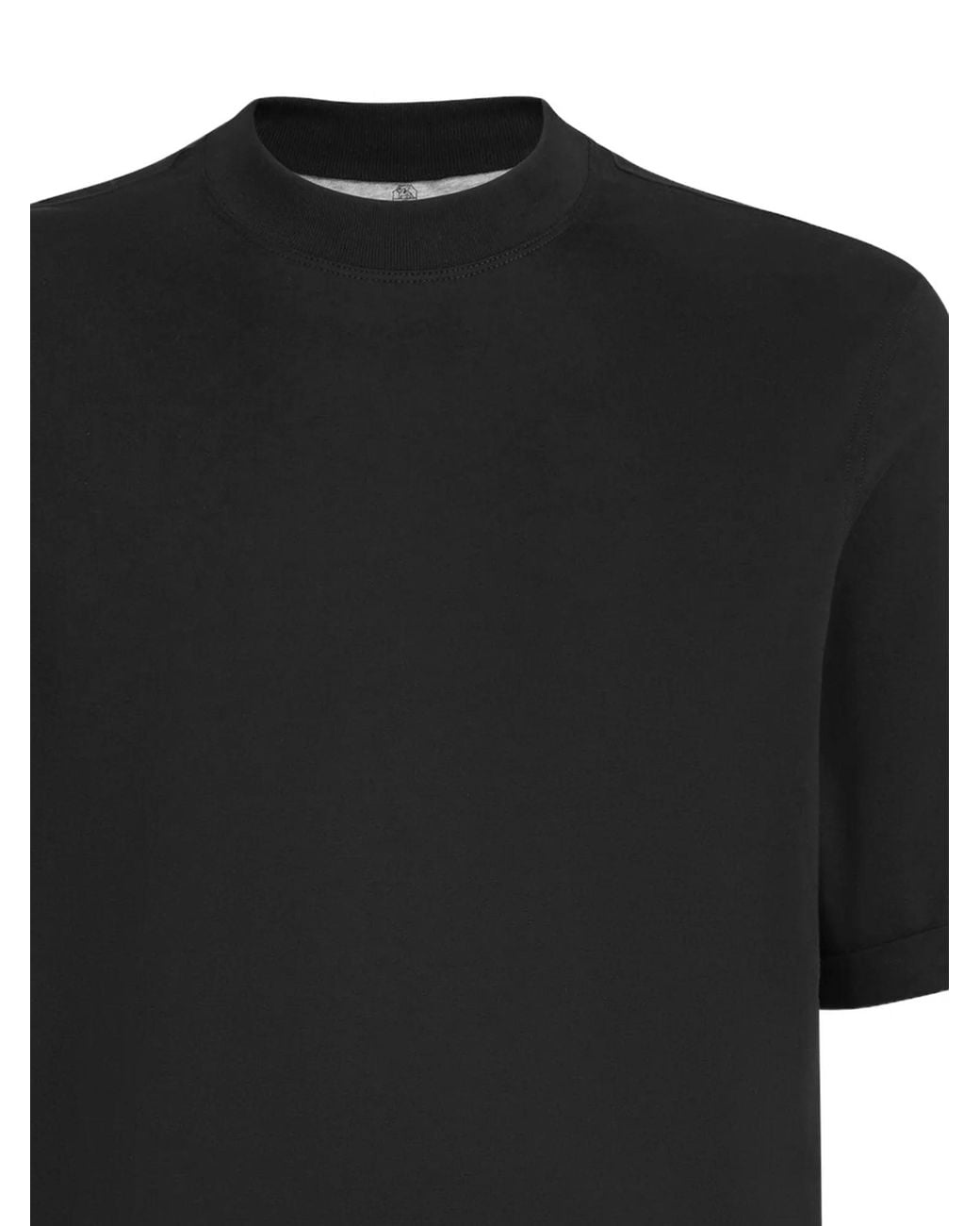 Brunello Cucinelli Black Roll-Sleeve T-Shirt for men