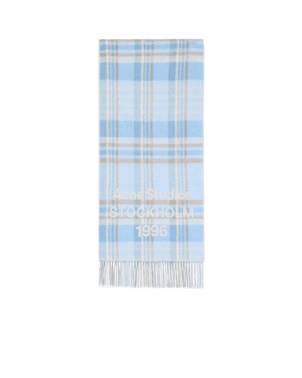 Acne Blue Plaid Fringed Scarf for men