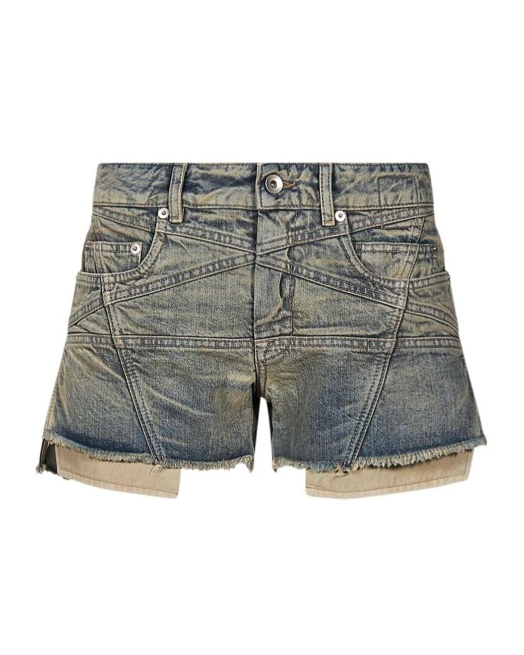 Rick Owens Gray Denim Shorts With Belt Loops