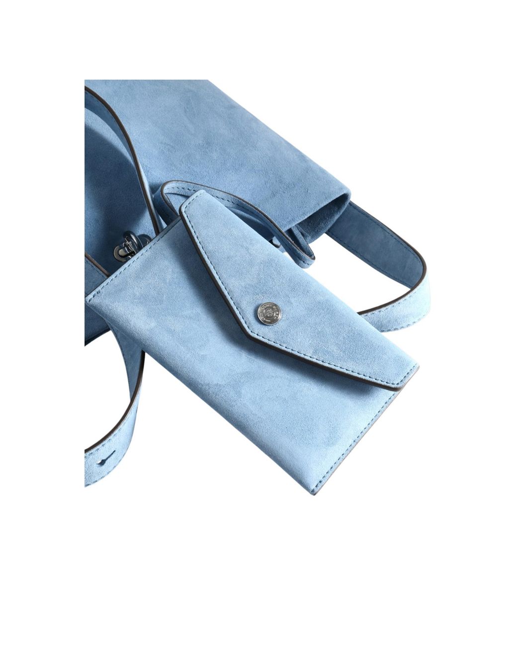 Tory Burch Blue Medium Lock Suede Slim Bucket Bag