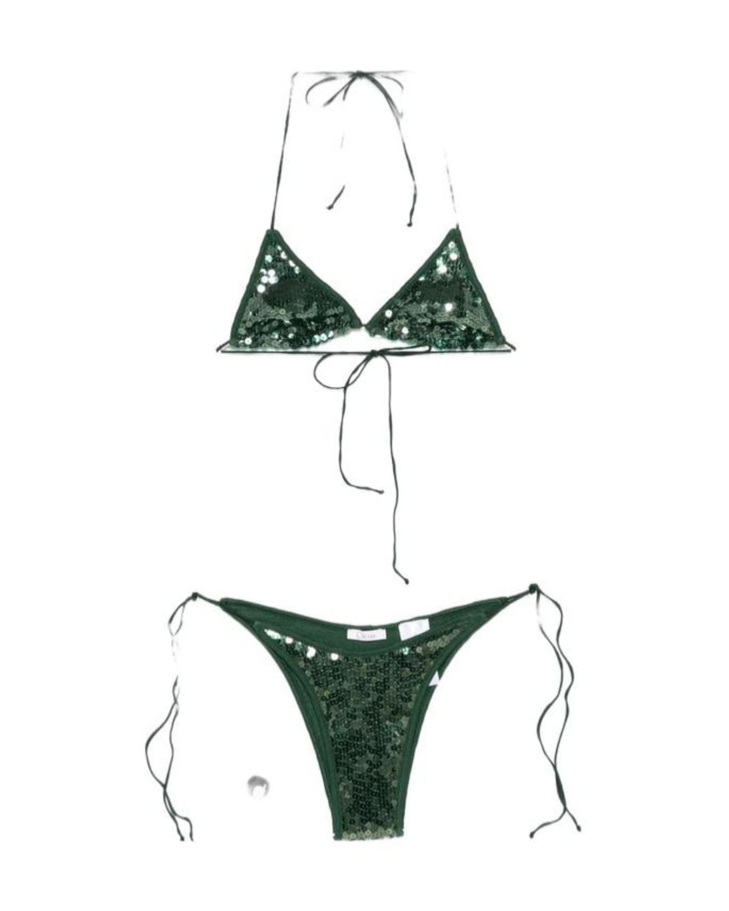 Oseree Green Oséree Marylin Sequin Triangle Bikini Set