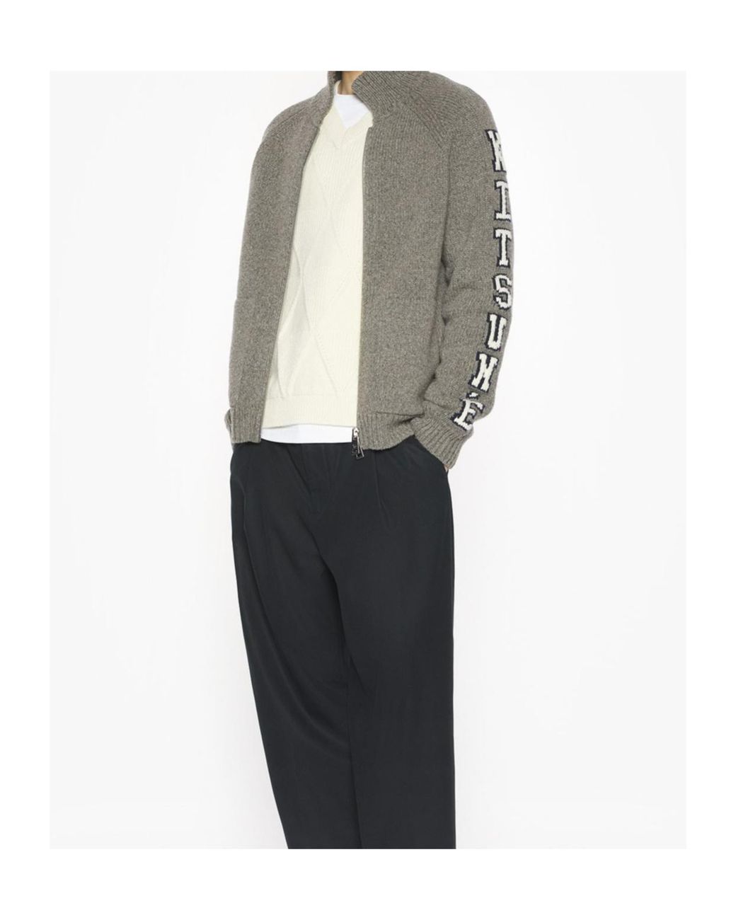 Maison Kitsuné Gray Maison Kitsuné College Knitted Jacket for men