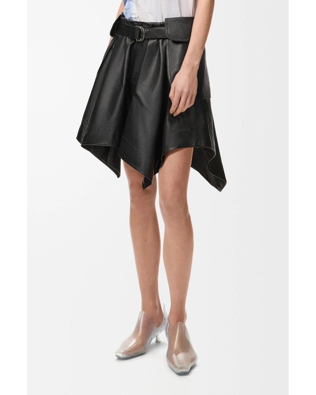 Loewe Black Cargo Belted Leather Mini Skirt