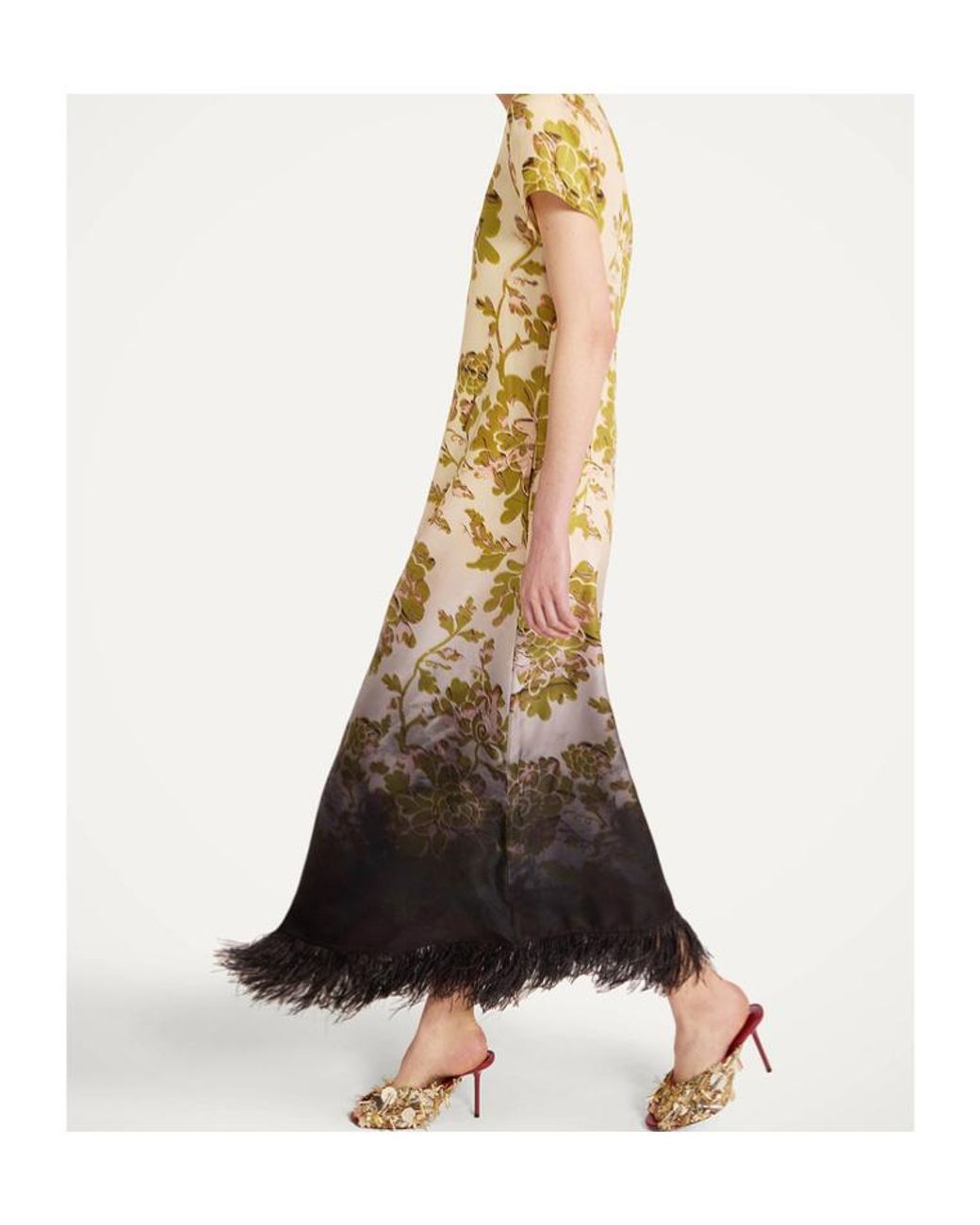 LaDoubleJ Metallic Swing Feather-Trim Maxi Dress