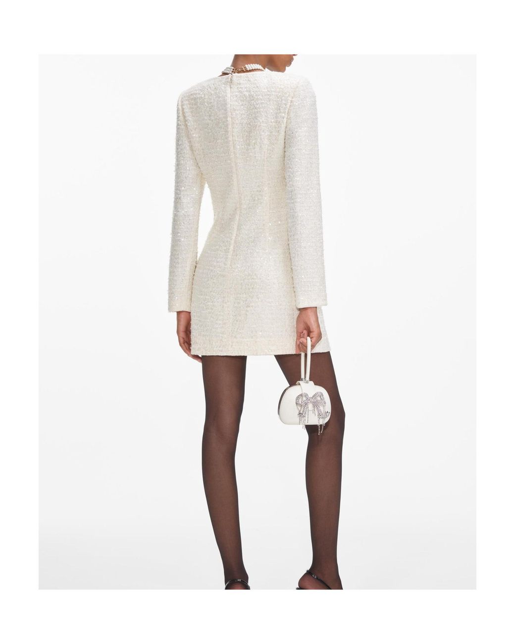 Self-Portrait White Boucle Diamante Bow Mini Dress