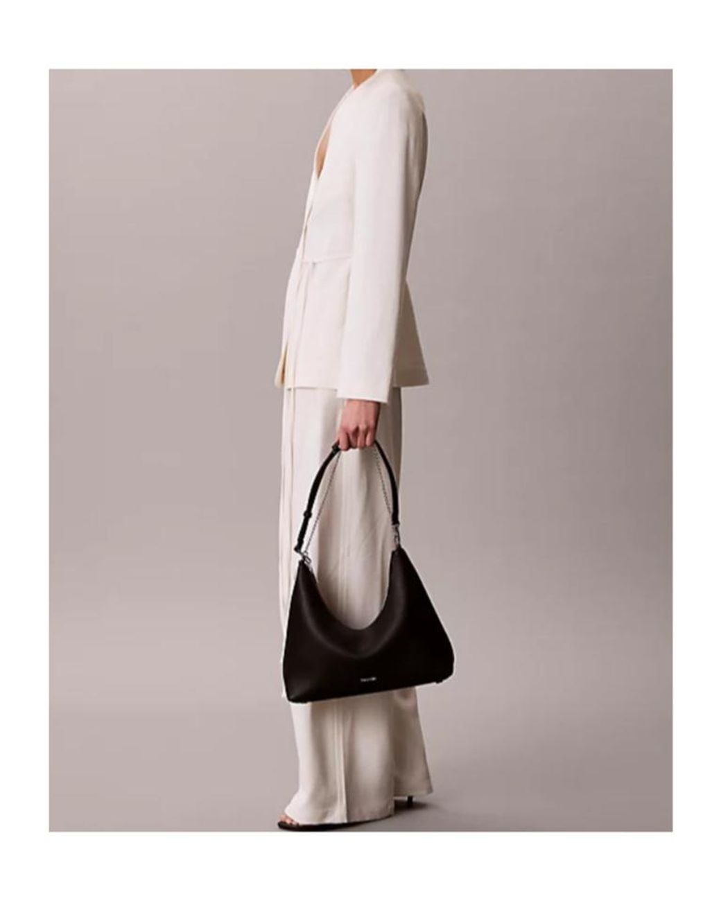 Calvin Klein Black Chain-Detail Pebbled Shoulder Bag