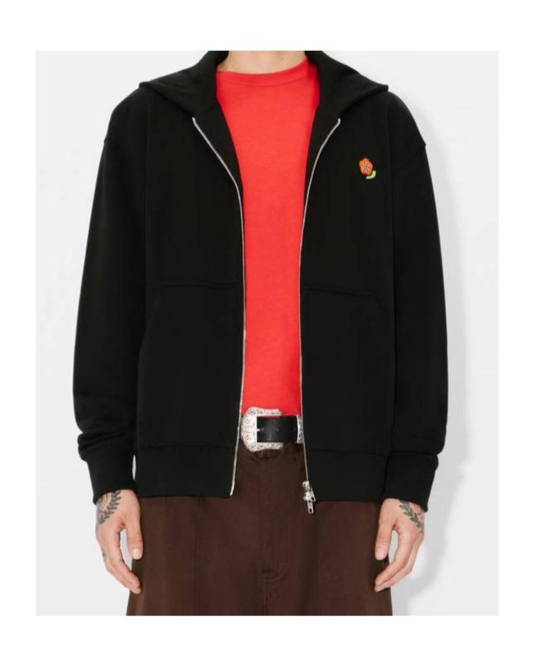 KENZO Black Pop' Embroidered Zipped Hoodie for men
