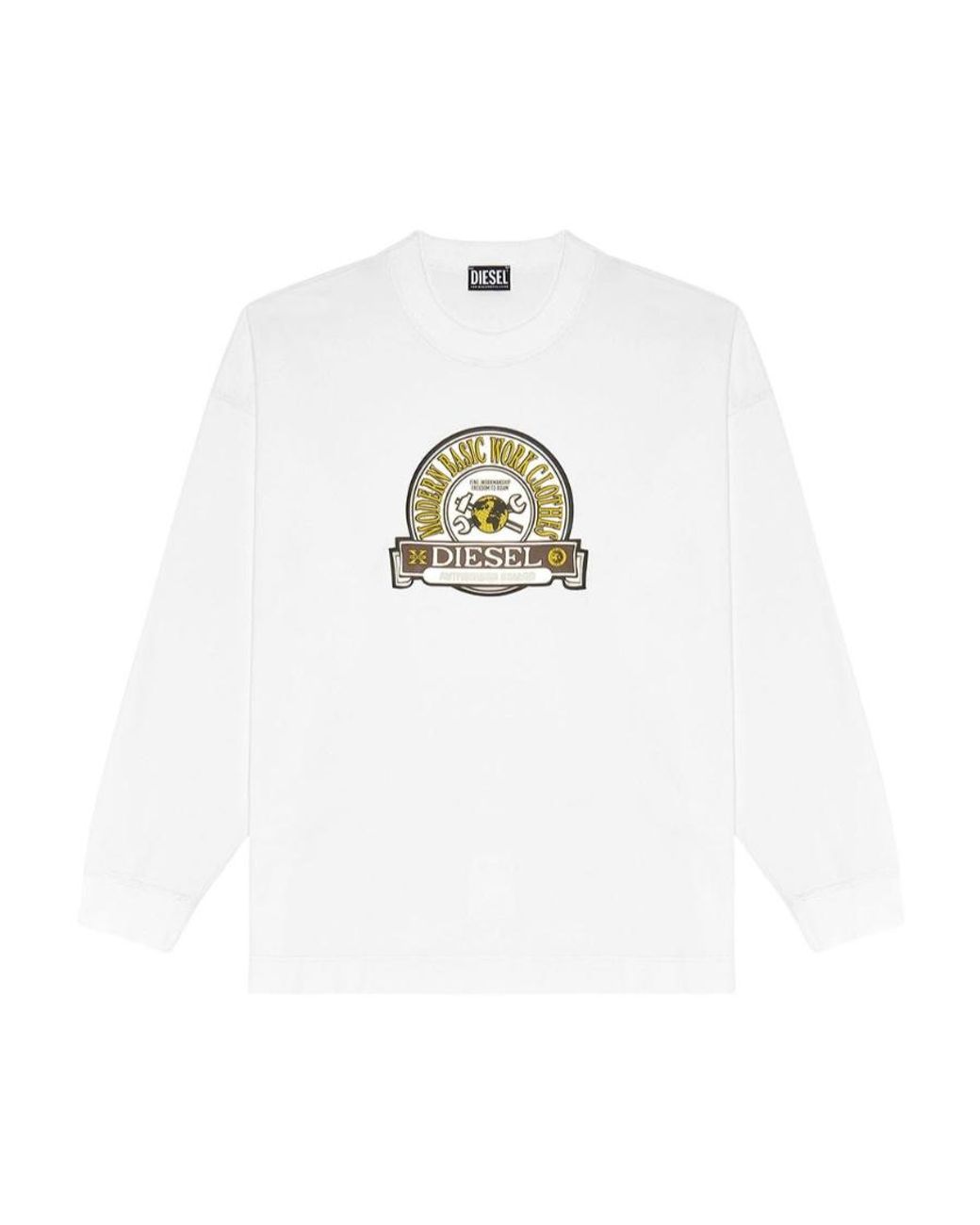 DIESEL White Logo Patch Crewneck Sweatshirt for men