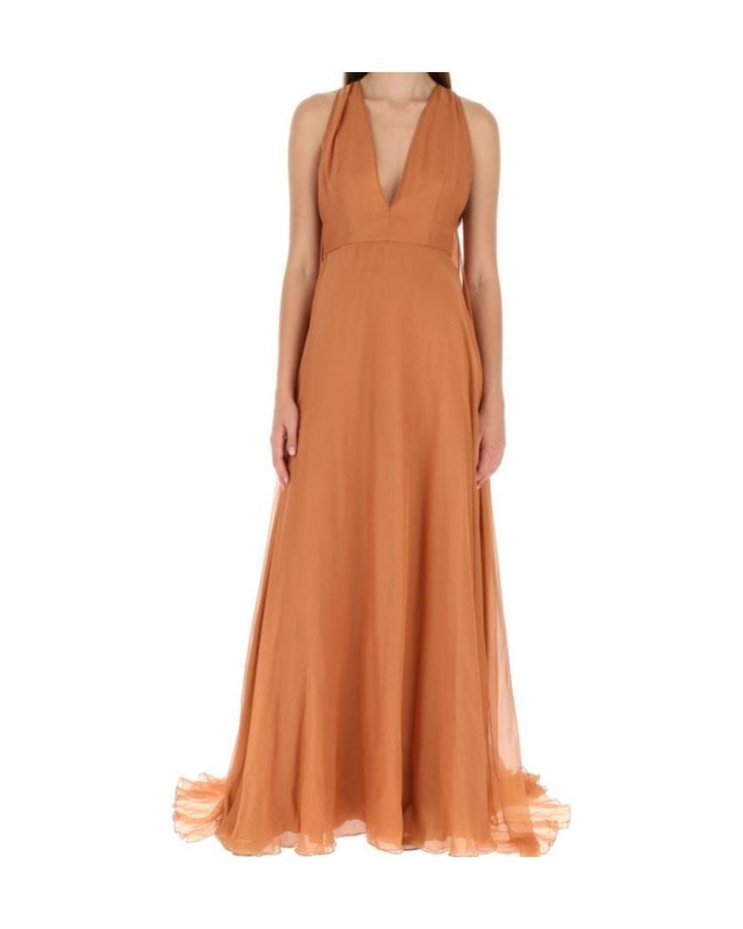 Valentino Brown V-Neck Silk Gown