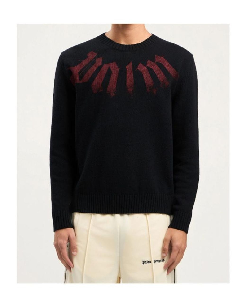 Palm Angels Black Logo Printed Crewneck Knitted Jumper for men