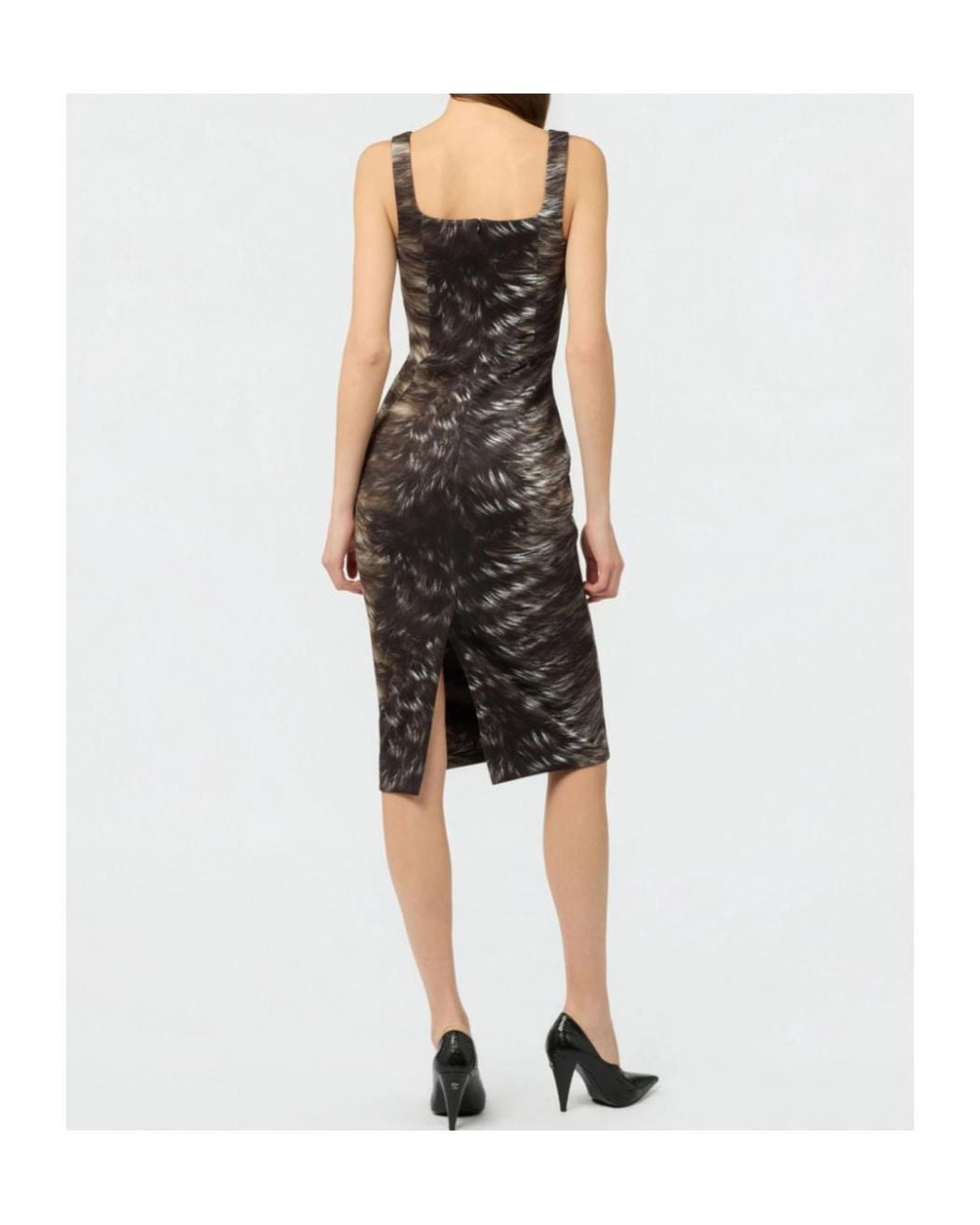 Roberto Cavalli Black Midi Fur-Print Sleeveless Dress