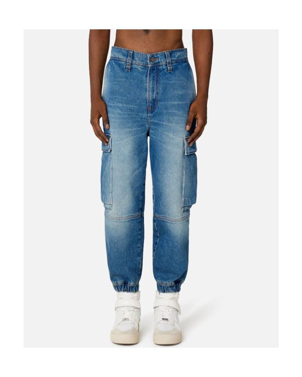 AMI Blue Mid-Wash Denim Cargo Pants for men