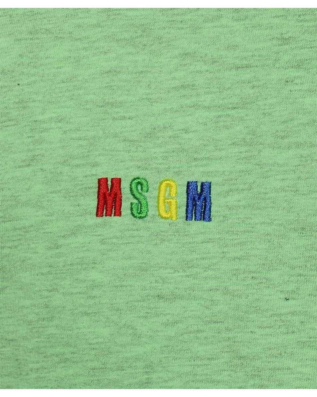 MSGM Green Logo Embroidered Crewneck T-Shirt for men