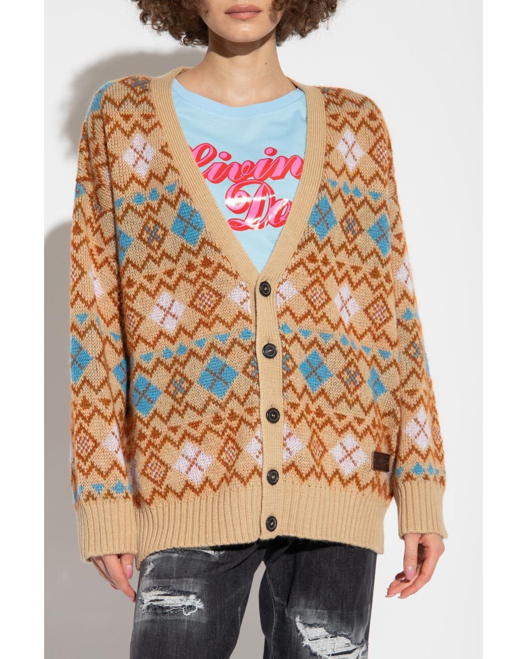DSquared² Pink Heart Vintage Shetland Knitted Cardigan