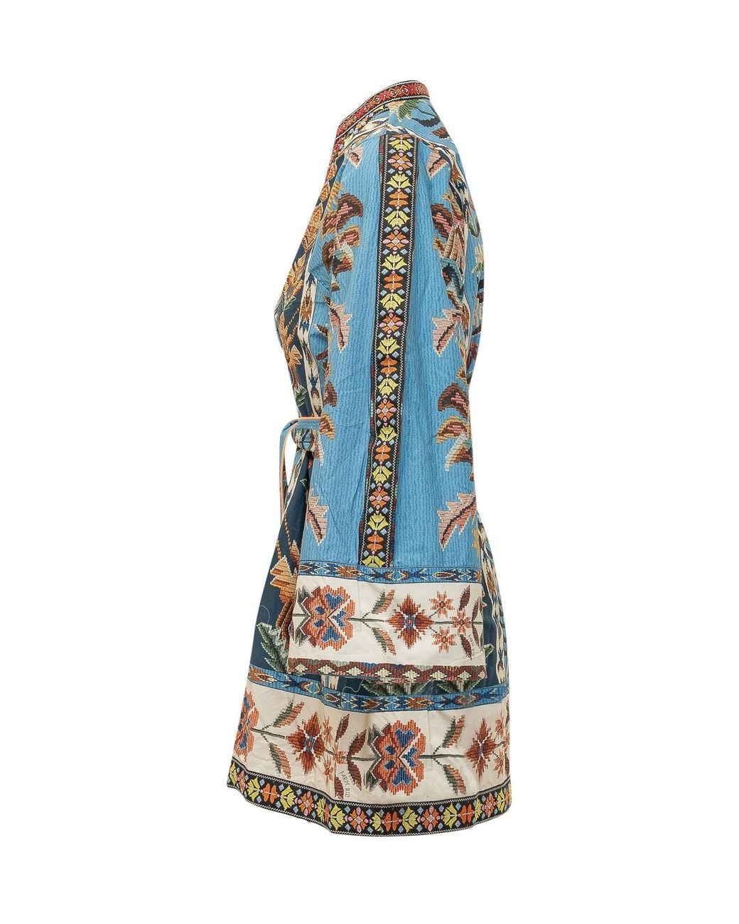 Farm Rio Blue Embroidered V-Neck Mini Dress